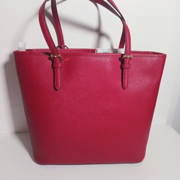 Michael Kors Jet Set Item Large Top Zip Pocket Tote Cherry Red - Picture 6 of 7